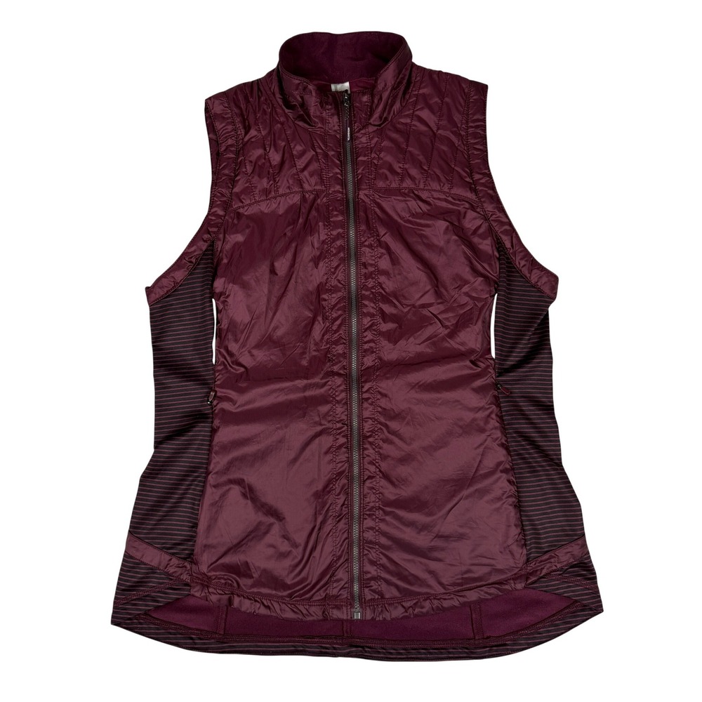 Mondetta Women's M Burgundy Hybrid Puffer Running Vest Striped Full Zip